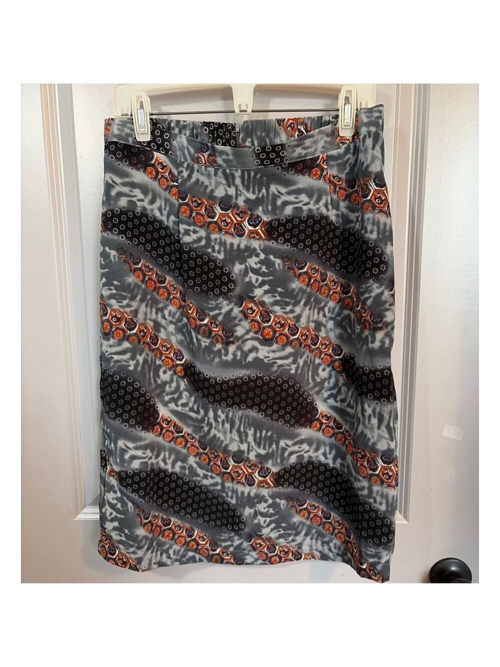 Women's Klassique Gray Orange Patterned Pencil Skirt XL #0035